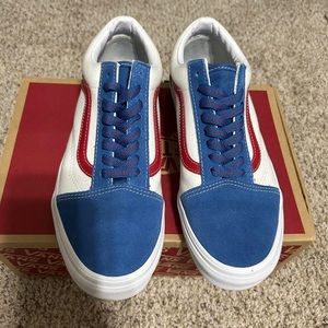 old skool red white & blue vans